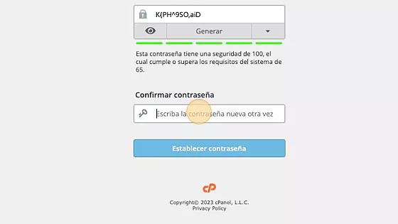 Pantalla de confirmación de nueva contraseña