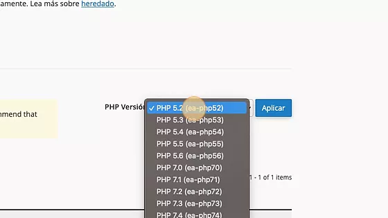 versión de PHP