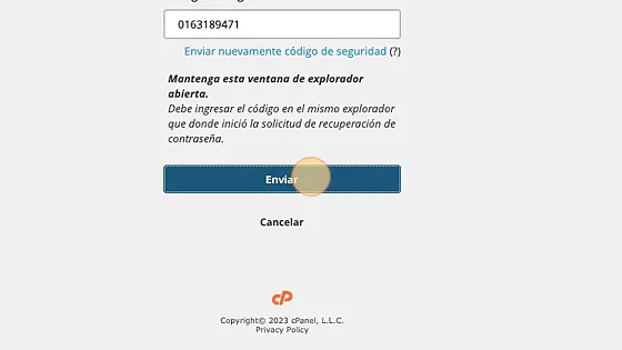 Pantalla de ingreso de código de seguridad